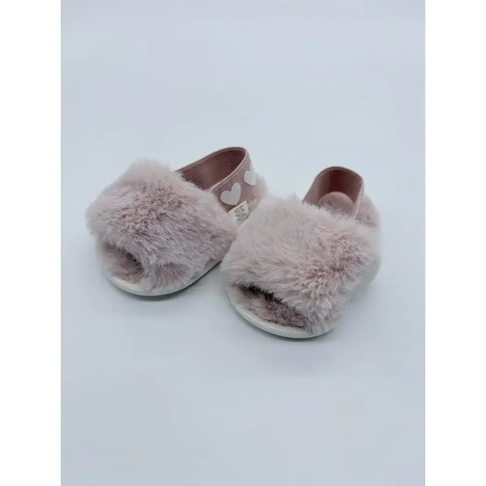 UGG Baby Girl Fluff Yeah Black Slides Pink First Steps Size 0-6 6-9 Month